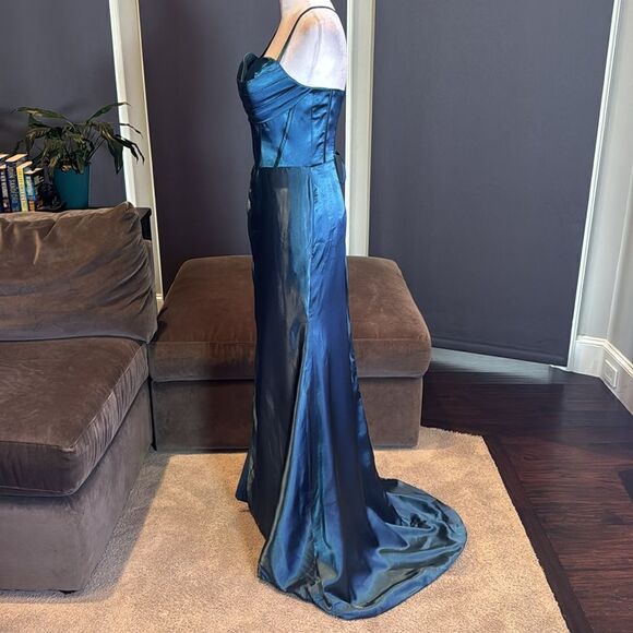 Womens Full Length Prom Party Dress Criss Cross Back Straps Leg Slit Size 2 NWOT - Picture 4 of 11